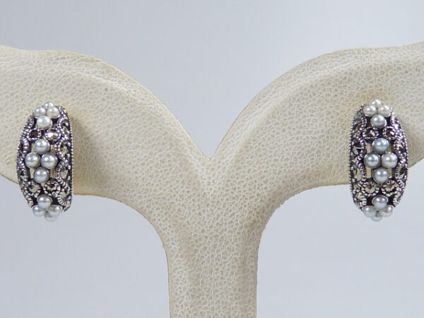 SILVER 925 EARRING WITH MARCASITE AND PEARL