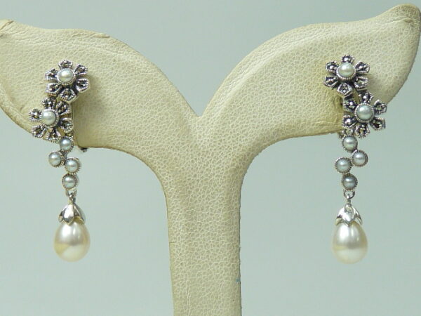 SILVER 925 EARRING WITH MARCASITE AND PEARL