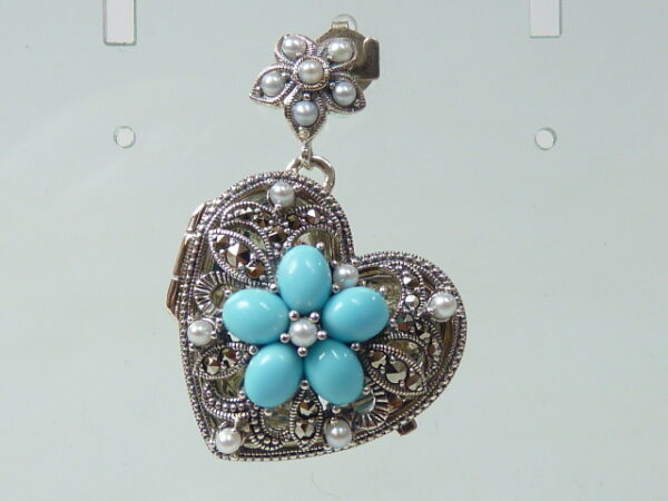 925 SILVER PENDANTE WITH TURQUOISE,MARCASITE AND PEARL