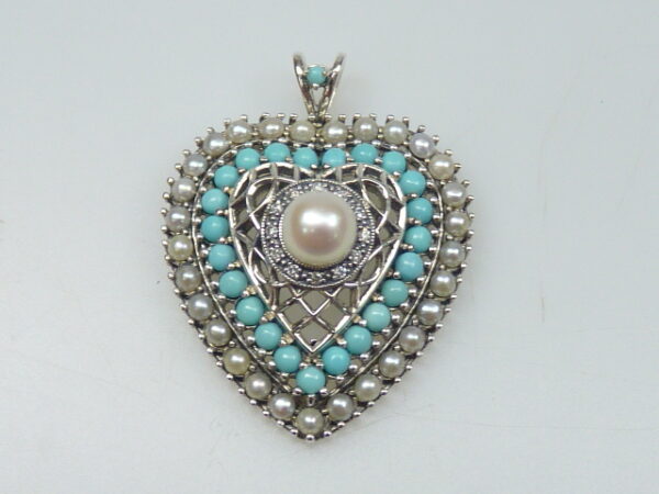 SILVER 925 PENDANT WITH PEARL, TURQUOISE AND DIAMOND
