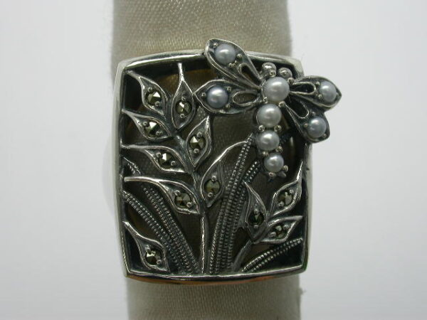 SILVER 925 RING WITH MARCASITE AND PEARL