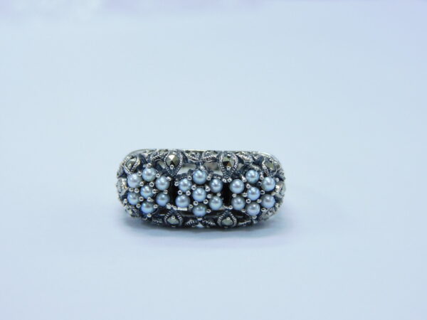 SILVER 925 RING WITH MARCASITE AND PEARL