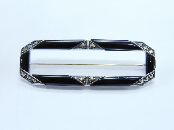 SILVER 925 BROOCH WITH MARCASITE AND ONYX