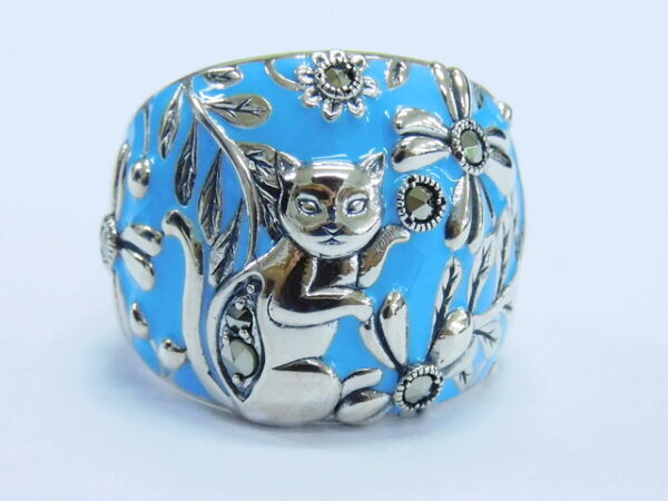 SILVER 925 ENAMEL RING WITH MARCASITE