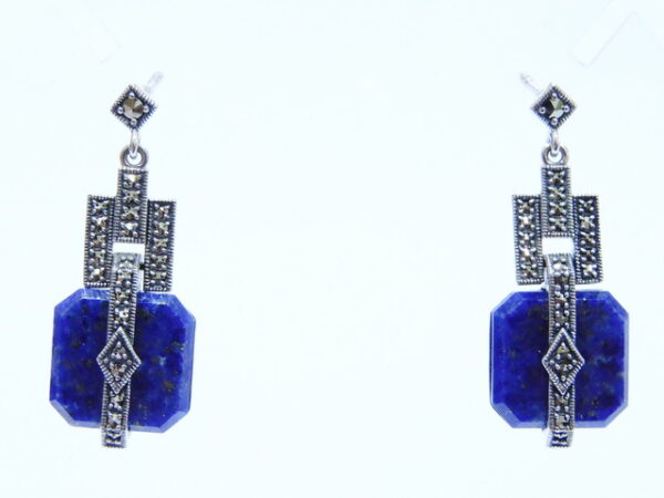 SILVER 925 EARRING WITH MARCASITE AND LAPIS