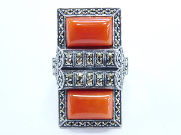 SILVER 925 RING WITH MARCASITE ORANGE STONE