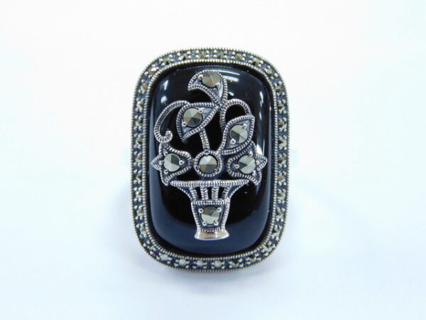 SILVER 925 RING WITH MARCASITE ,ONYX
