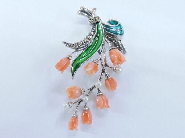 SILVER 925 PENDANT WITH PEARL, MARCASITE AND ORANGE STONE