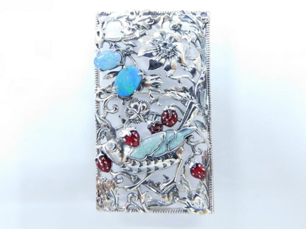 SILVER 925 BROOCH & PENDANT WITH WHITE TOPAZ AND BLACK MOTHER OF PEARL